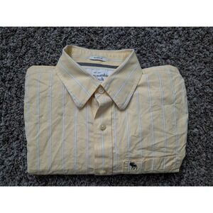 Abercrombie & Fitch Mens Muscle Fit Yellow White Stripe Long Sleeve Shirt M Y2K
